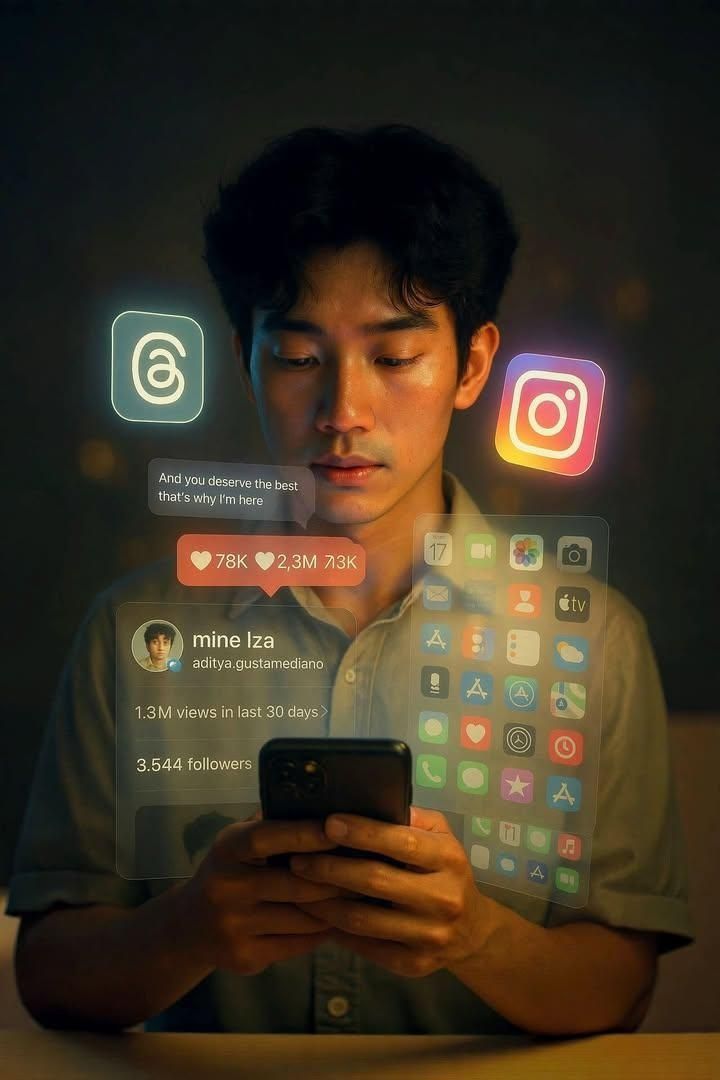 Creator organizing social media apps on a transparent interface